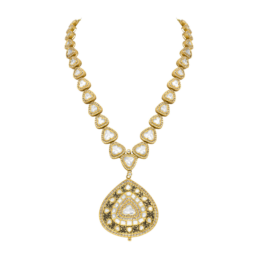 Triangular Polki Pendant with Jadai Detailing and Partash
